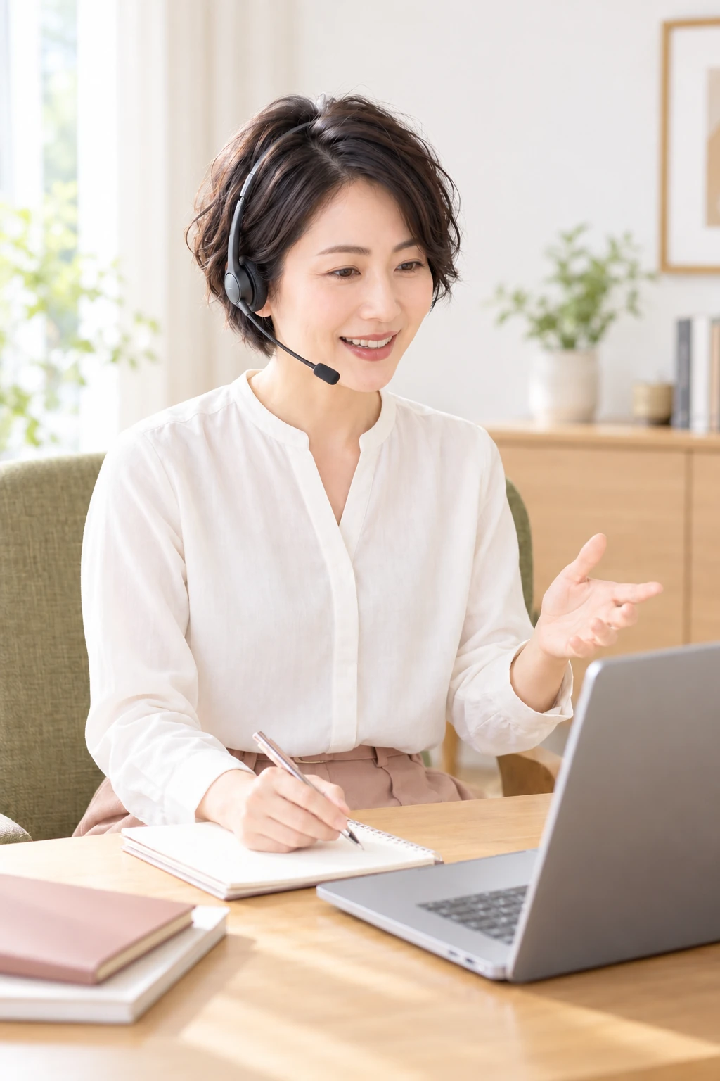 オンラインで相手の話を聞く女性の掲載イメージ